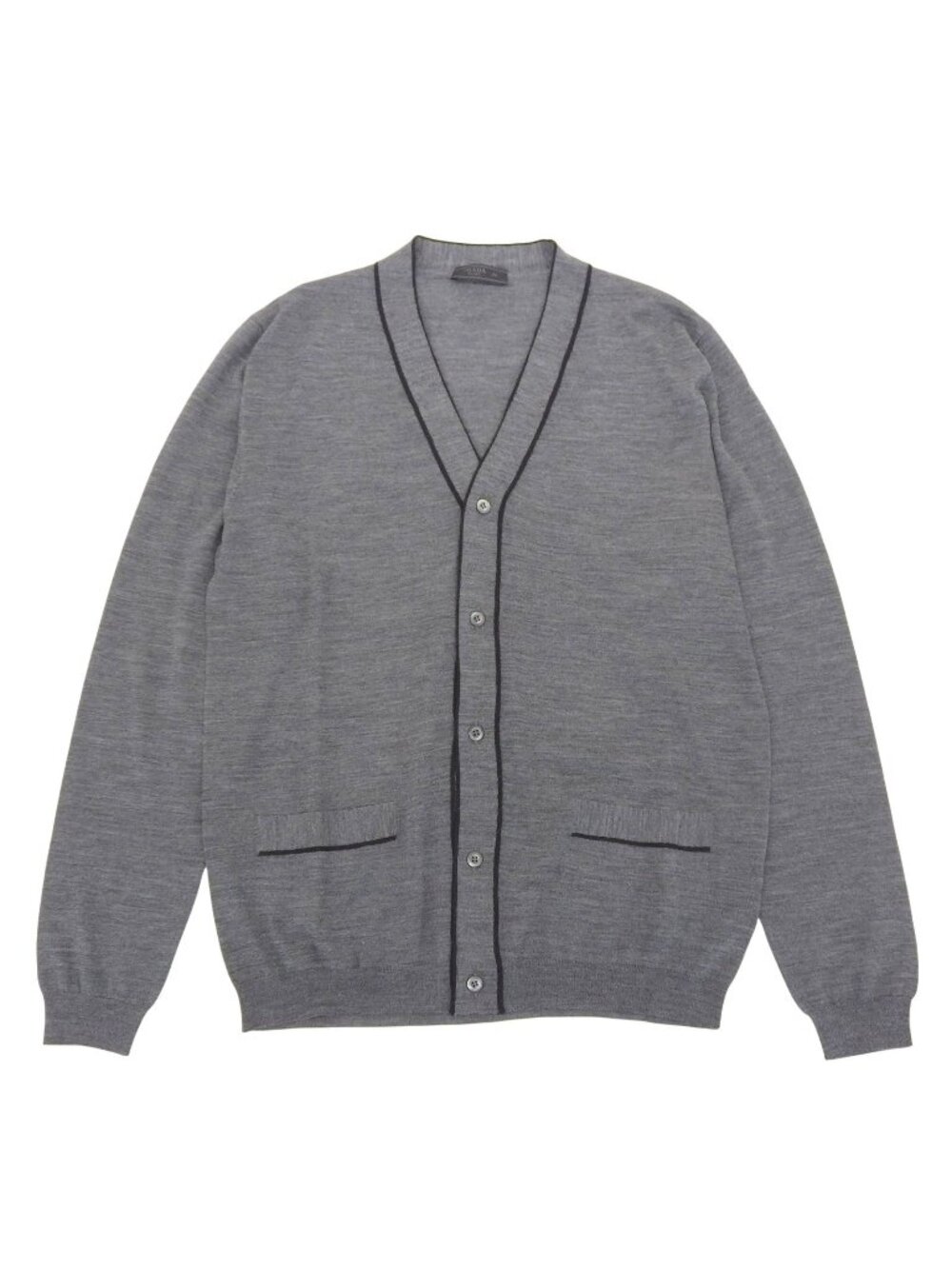 Prada 100% Virgin Wool Triangle Logo Cardigan Gray 48